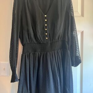 LOFT Elegant Black Mini Dress with Button Accents